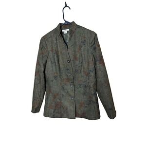 Coldwater Creek Womens Blazer Green Rust Abstract Textured Size 4